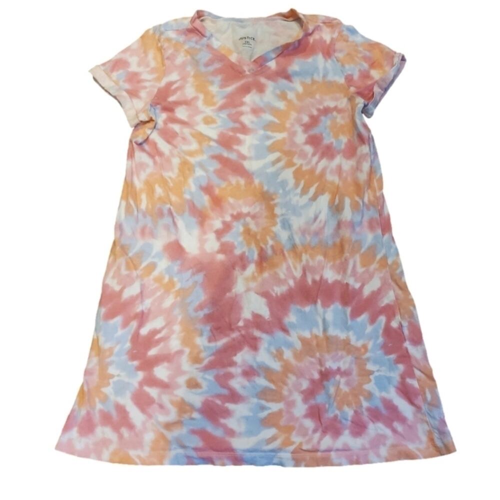 JUSTICE Girls Blue Pink Orange Tie Dye Dress Size 16/18